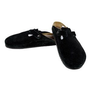 Birkenstock Boston Black Suede Soft Footbed Clogs EU45 US 12 Used Box